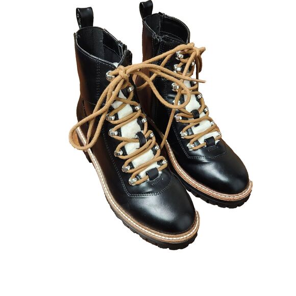 A New Day Shoes - A New Day Women's Faux Leather Fur Ankle Hiking Boots Block Heel Memory Foam